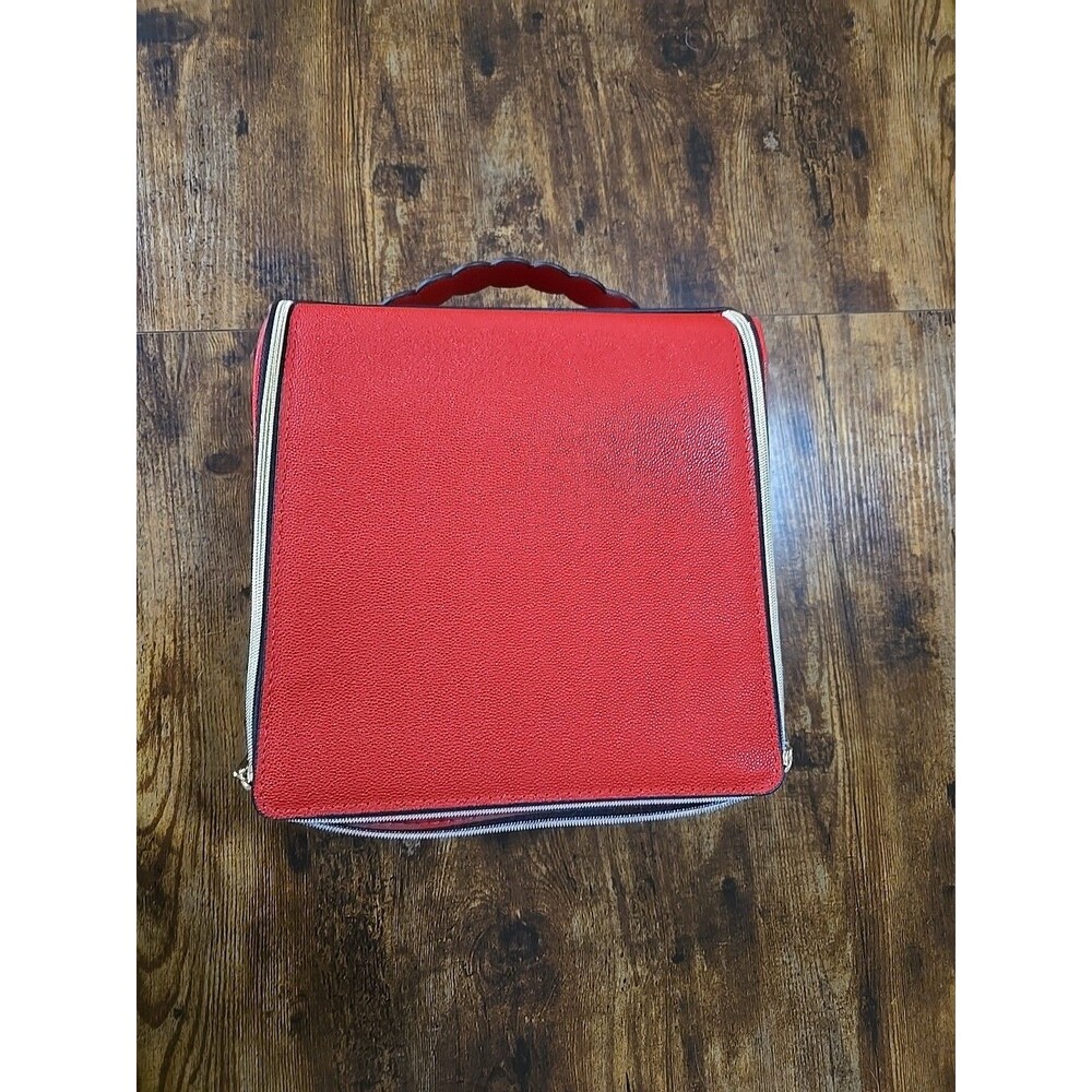 Estee Lauder Red Train Case Travel Bag Makeup/Cosmetic Zip-up with Handle.